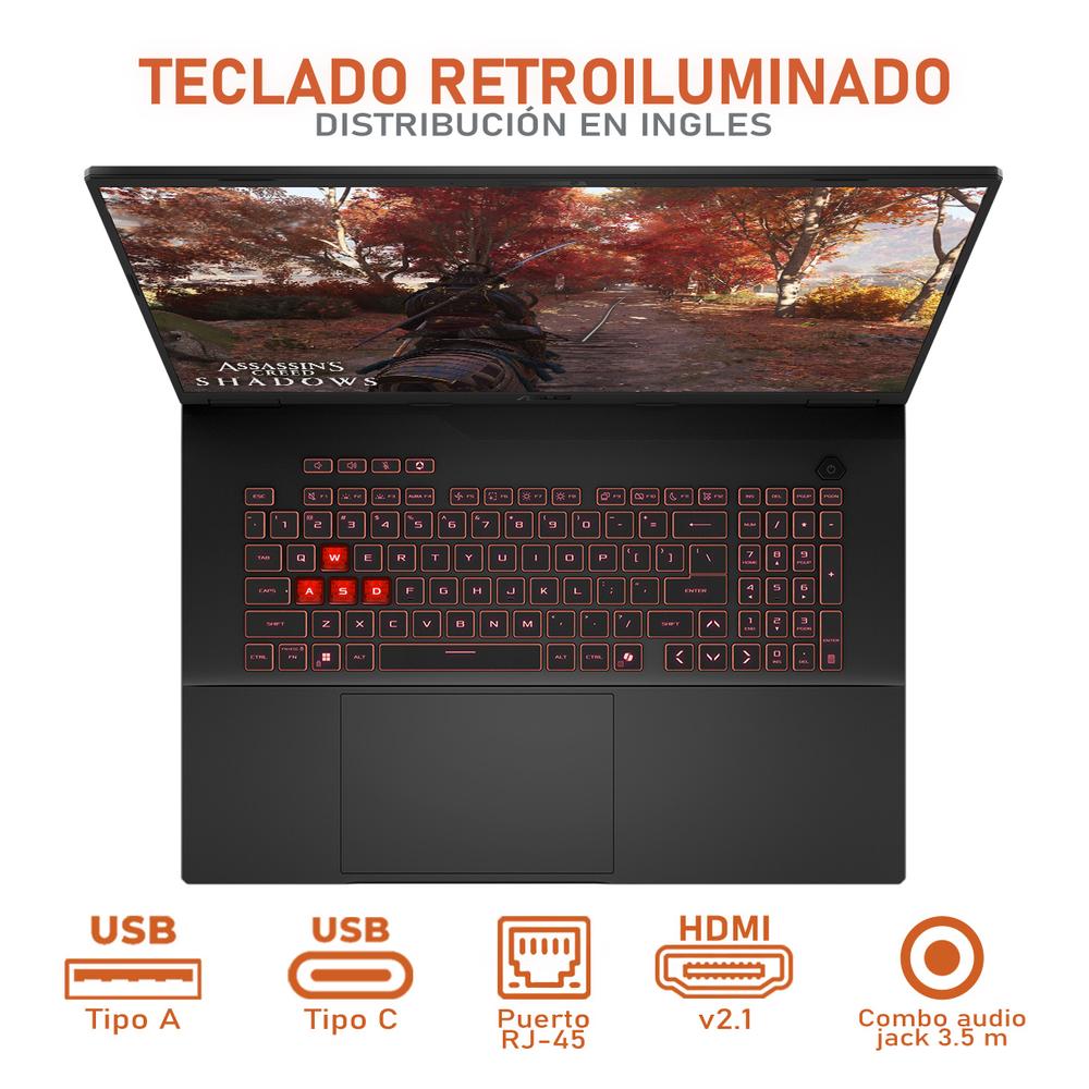 Laptop Gamer ASUS TUF Gaming A18 NVIDIA GeForce RTX 5070 AMD Ryzen 7 260 32GB RAM 1TB SSD 18" Windows 11 Home Teclado en Ingles