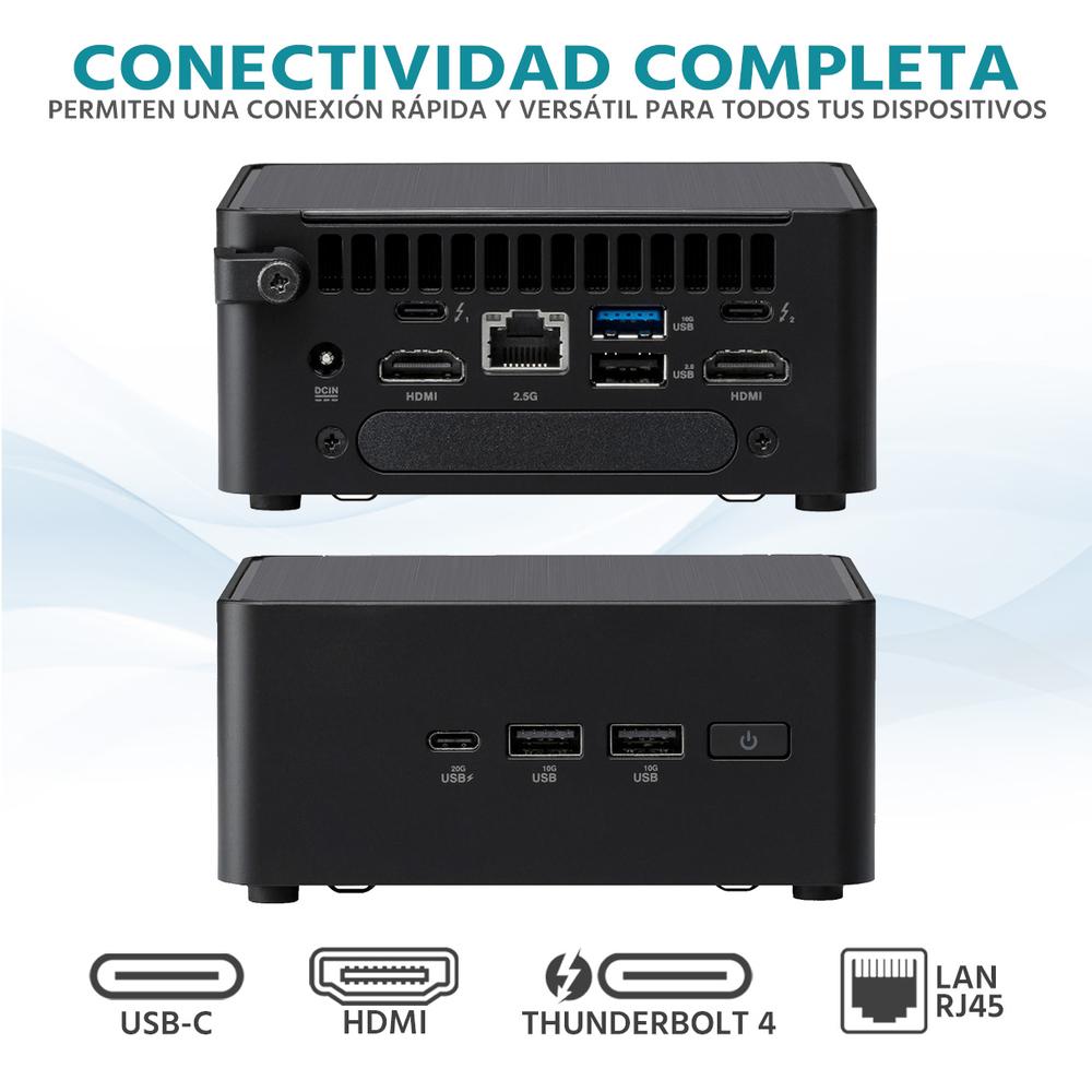 Computadora Mini PC ASUS NUC 14 Pro Intel Core 3 100U 16GB RAM 256GB SSD Monitor 23" Teclado Mouse Español