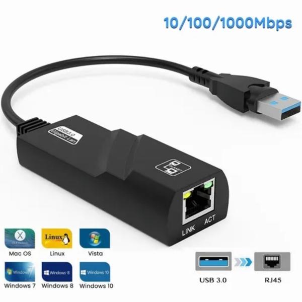 Adaptador Ethernet Usb 3.0 A Rj45 Gigabit Lan 1000mbps negro 