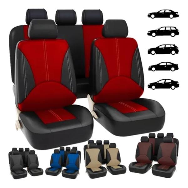 Fundas De Asiento De Coche Cuero Respirable 9 Piezas rojo negro 