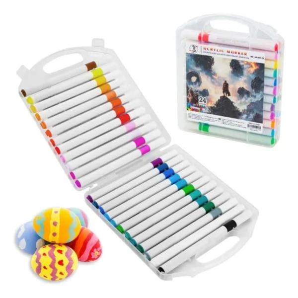 24 Colores Marcadores Acrílica Pincel  Estuche Blanco 