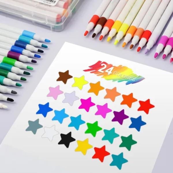 24 Colores Marcadores Acrílica Pincel  Estuche Blanco 