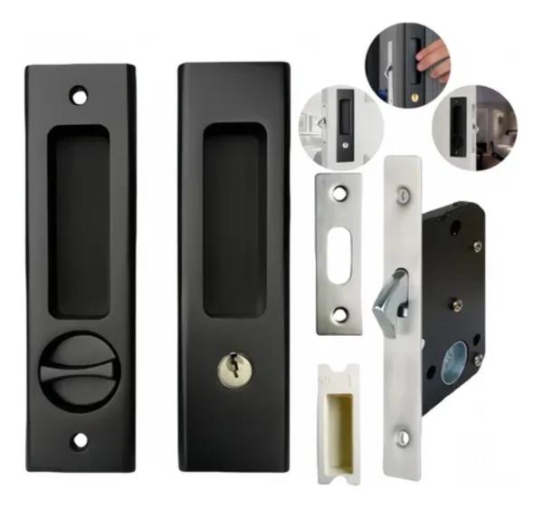 Juego De Manija Para Puerta Corrediza De Aluminio Y Aleación negra 