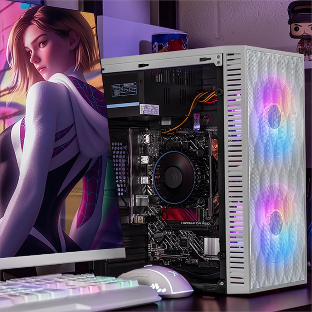 Xtreme PC Gaming Computadora Intel Core I5 12400 16GB SSD 1TB Monitor 23.8 Curvo 100Hz WIFI Fuji White
