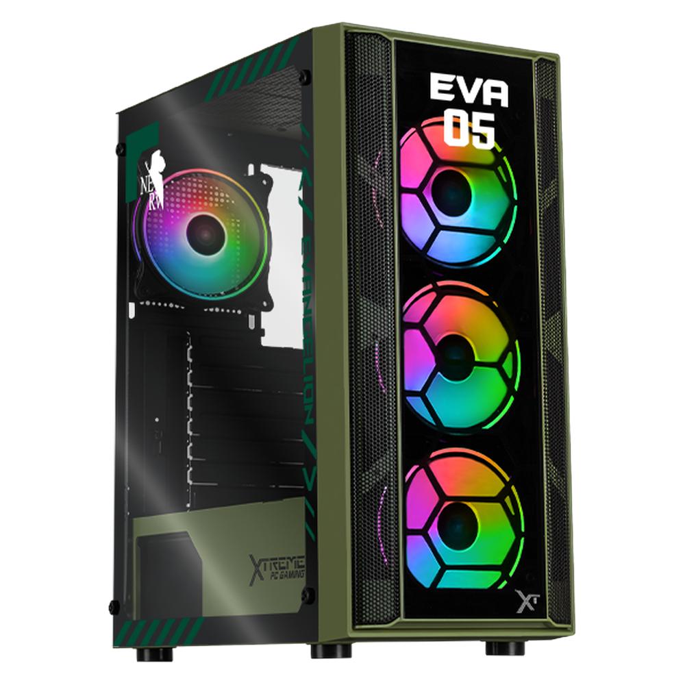 Gabinete XTREME PC GAMING Evangelion 05 Comic Edition Media Torre 4 Fan ARGB Verde Militar CXTEV5KRDG