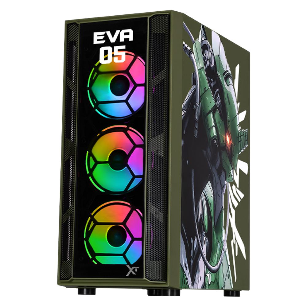 Gabinete XTREME PC GAMING Evangelion 05 Comic Edition Media Torre 4 Fan ARGB Verde Militar CXTEV5KRDG