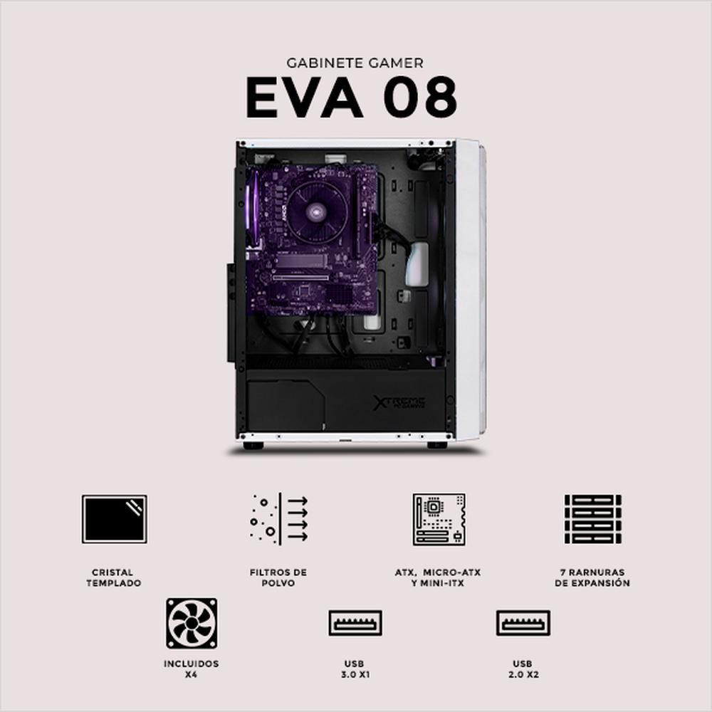 Gabinete XTREME PC GAMING Evangelion 08 Comic Edition Media Torre 4 Fan ARGB Blanco CXTEV8WT