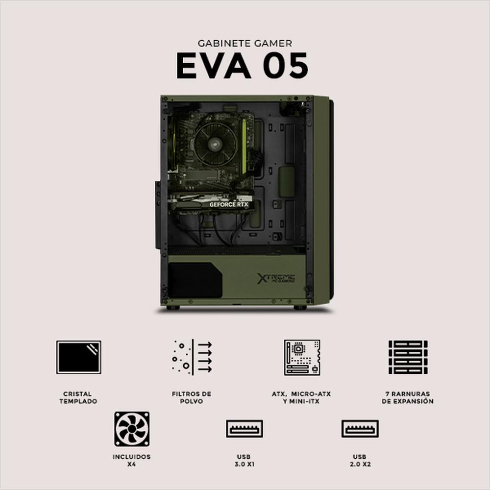 Gabinete XTREME PC GAMING Evangelion 05 Comic Edition Media Torre 4 Fan ARGB Verde Militar CXTEV5KRDG