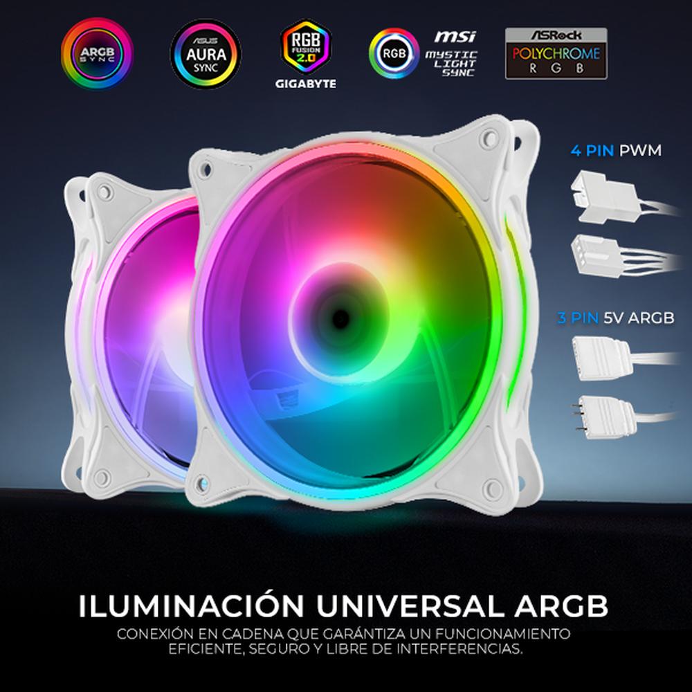 Kit 3 Ventiladores Gamer XTREME PC GAMING Air Force 120 mm ARGB 1500RPM Hub 12 Control Blanco CFXTAQ120WT