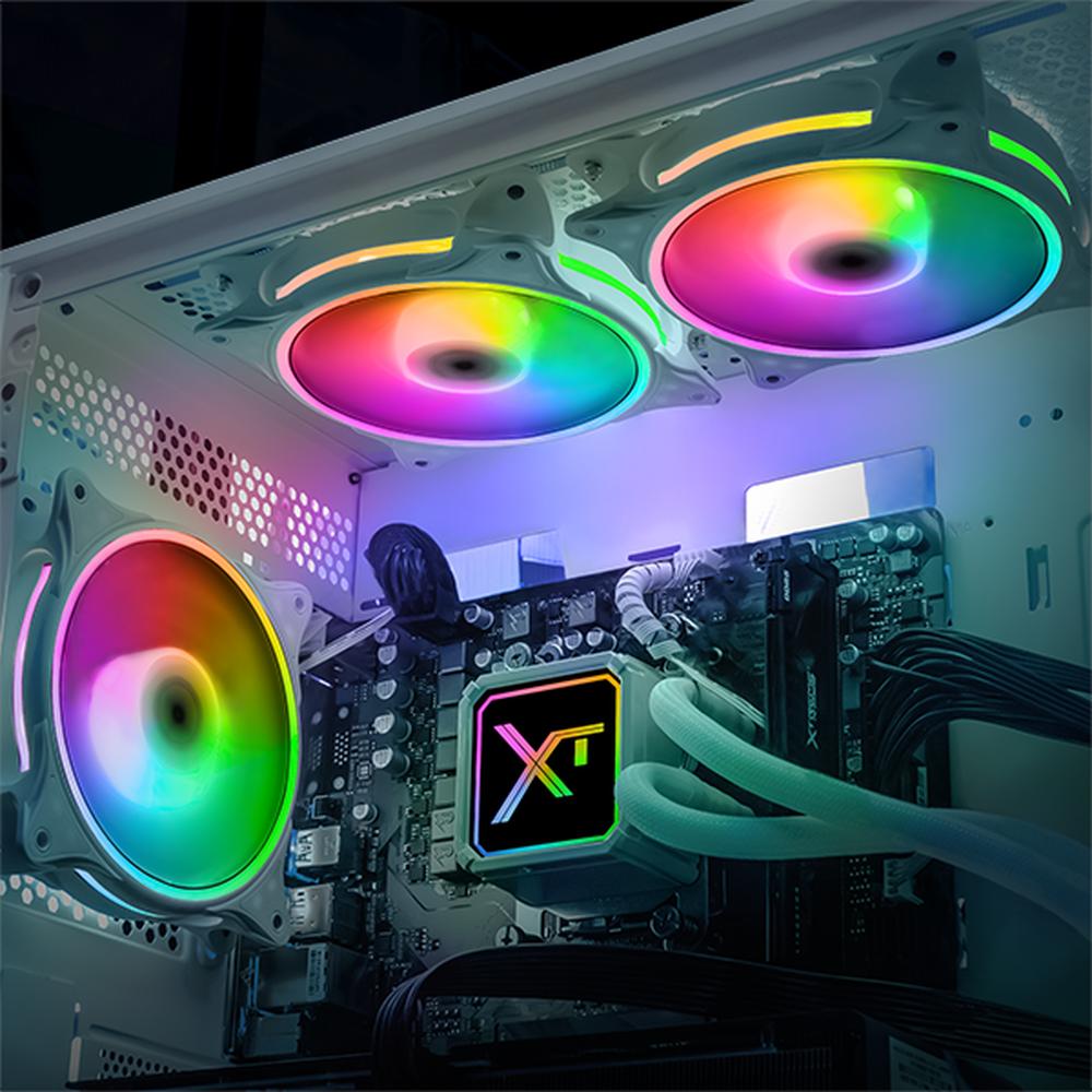 Kit 3 Ventiladores Gamer XTREME PC GAMING Air Force 120 mm ARGB 1500RPM Hub 12 Control Blanco CFXTAQ120WT