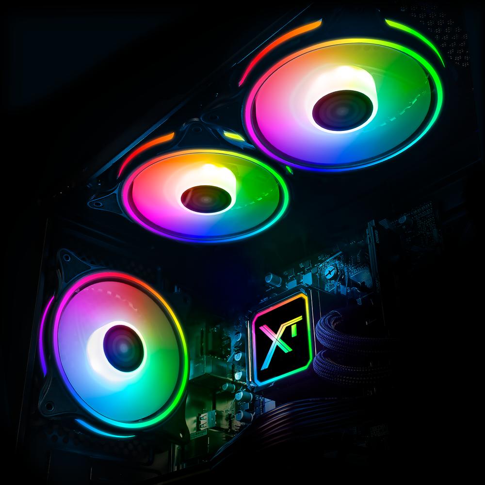 Kit 3 Ventiladores Gamer XTREME PC GAMING Air Force 120mm ARGB 1500RPM Hub 12 Control Negro CFXTAQ120BK