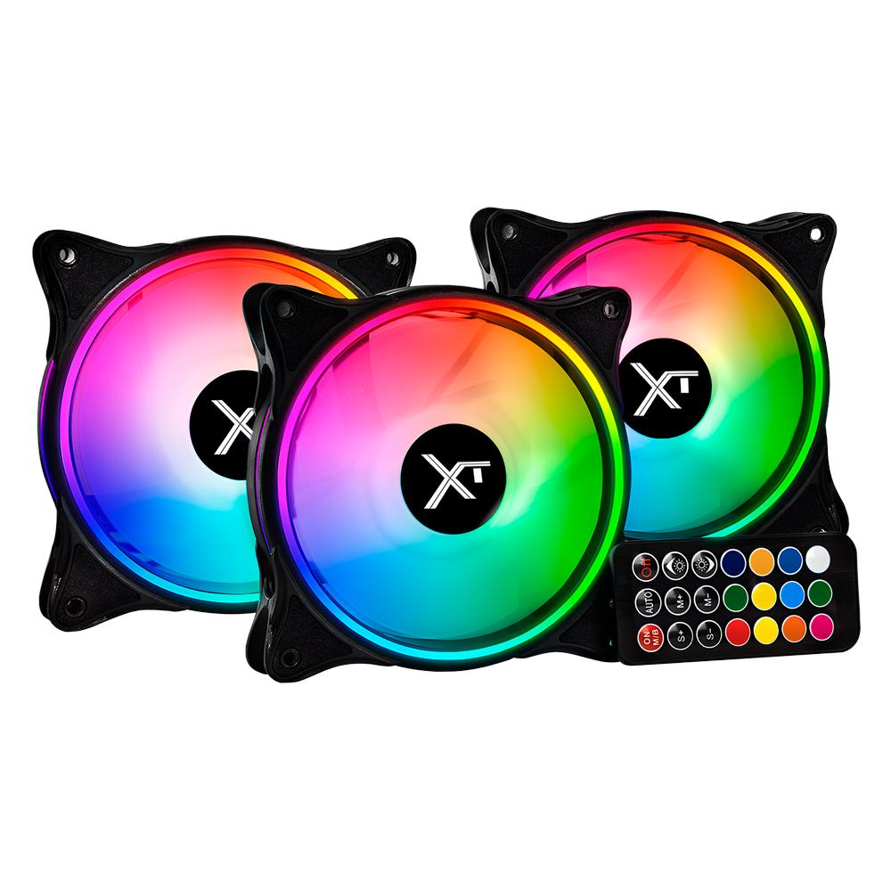 Kit 3 Ventiladores Gamer XTREME PC GAMING Air Force 120mm ARGB 1500RPM Hub 12 Control Negro CFXTAQ120BK