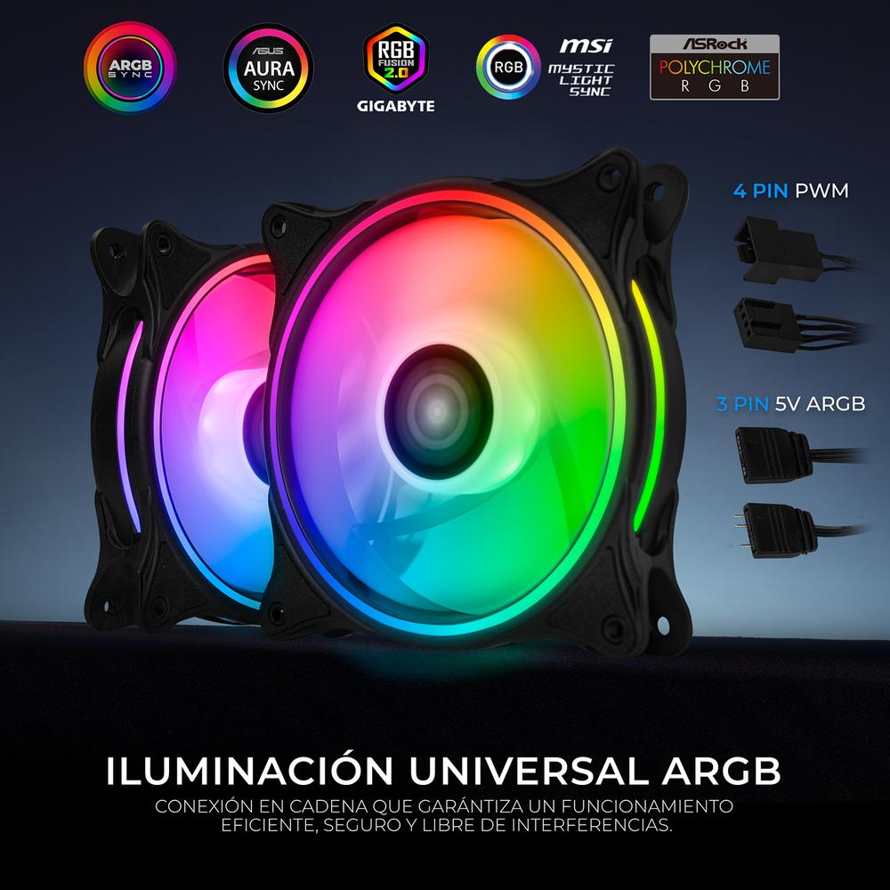 Kit 3 Ventiladores Gamer XTREME PC GAMING Air Force 120mm ARGB 1500RPM Hub 12 Control Negro CFXTAQ120BK