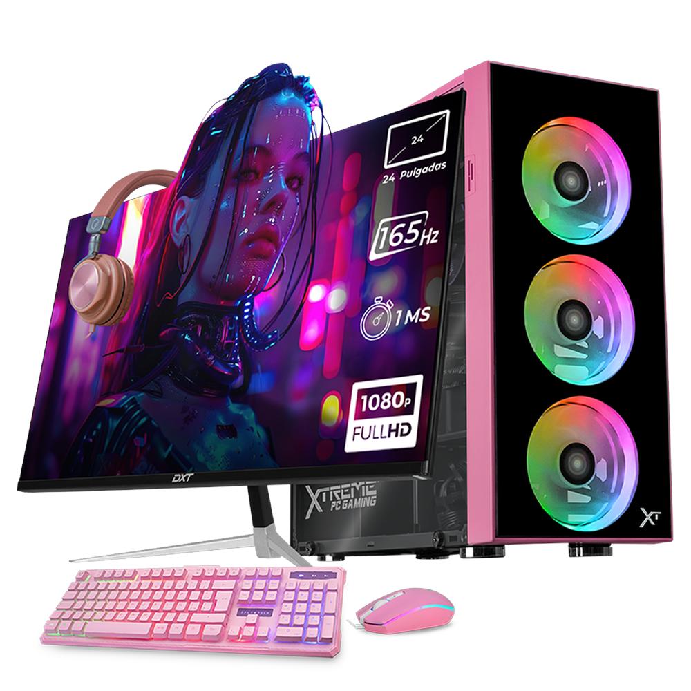PC Gamer Completa Xtreme PC Gaming NVIDIA GeForce RTX 5060 AMD Ryzen 5 5500 32GB SSD 1TB Monitor 23.8 165Hz WIFI W10 Pink gaming 1080p, estudios y multitarea