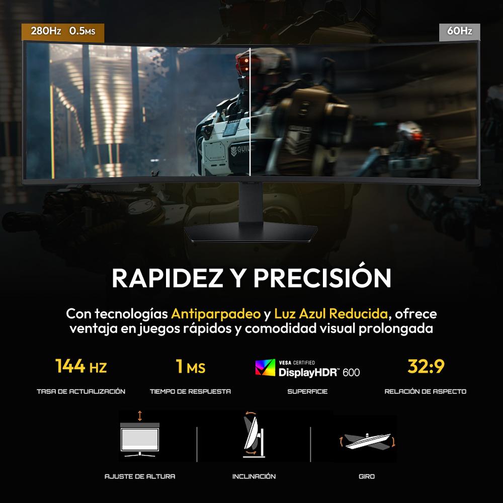 Monitor Gamer Curvo 49" SAMSUNG Odyssey G9 1ms 144Hz Dual QHD VA HDMI DisplayPort FreeSync