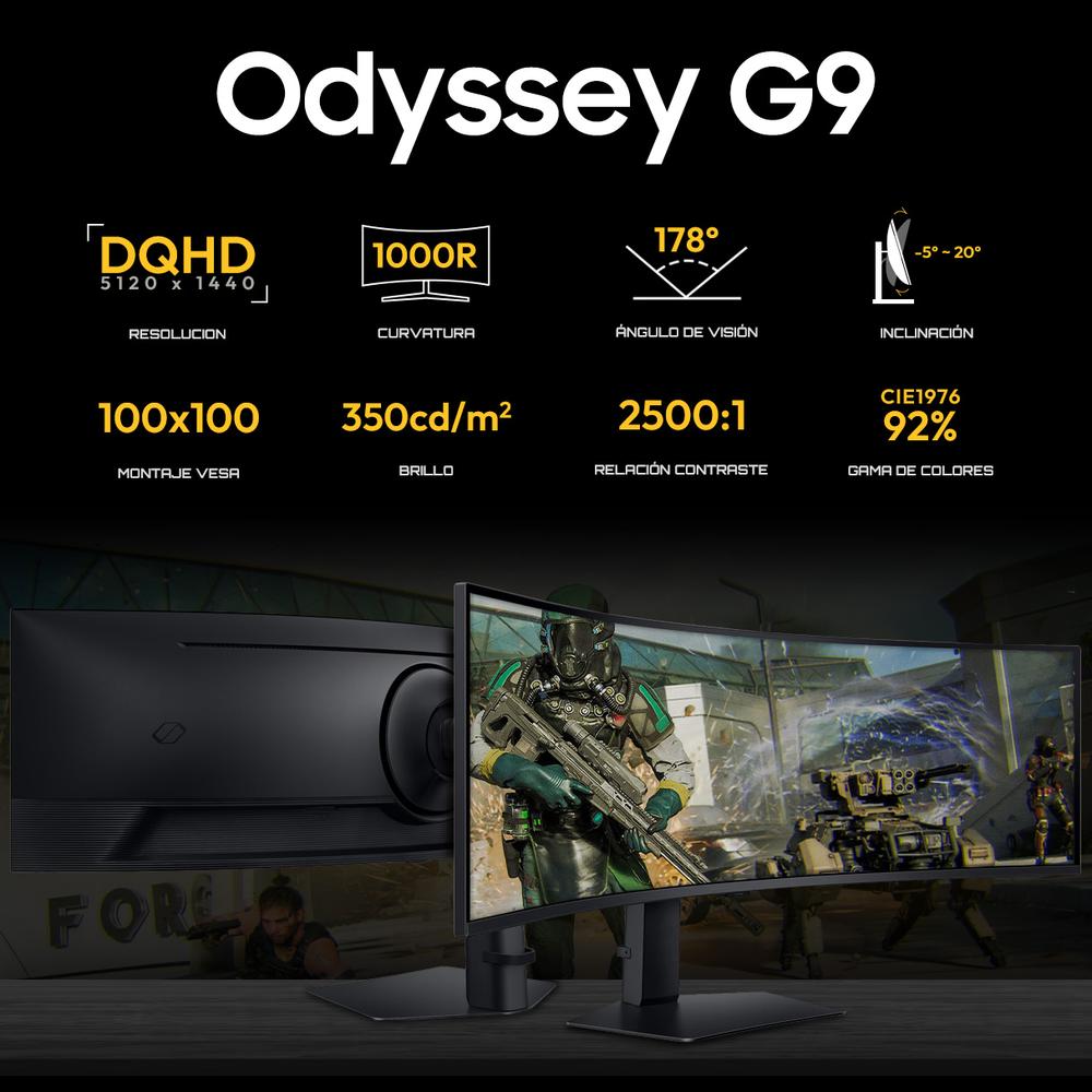Monitor Gamer Curvo 49" SAMSUNG Odyssey G9 1ms 144Hz Dual QHD VA HDMI DisplayPort FreeSync