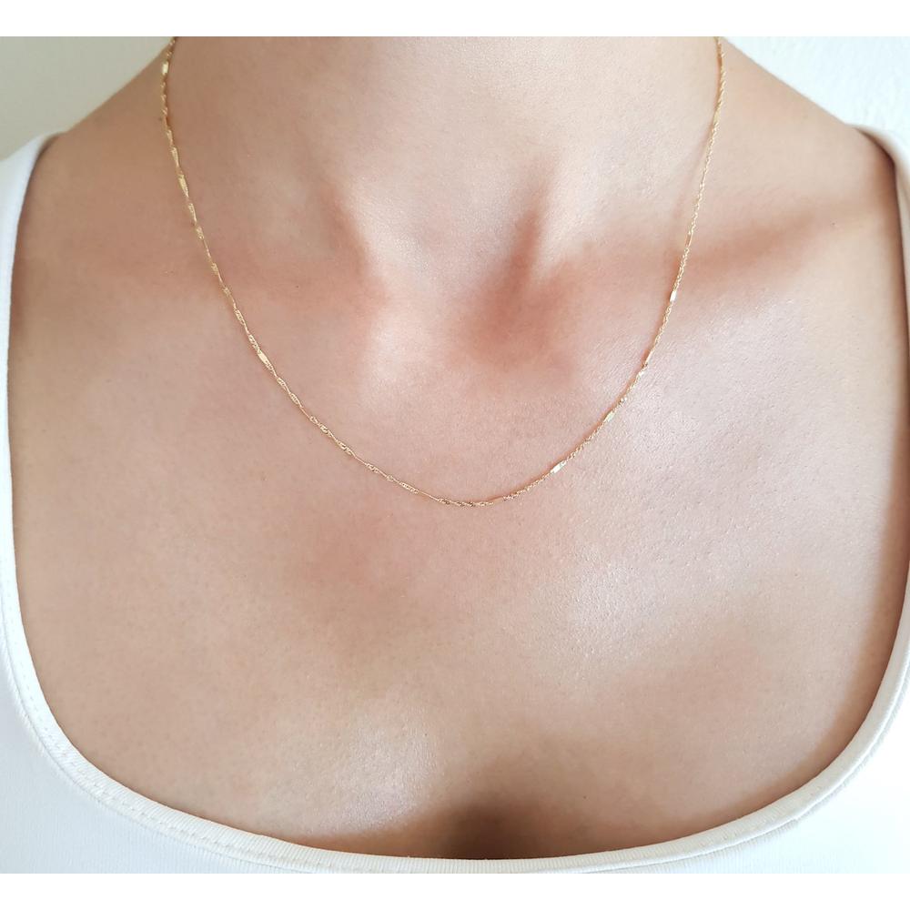 Cadena Estilo Singapur Oro Italiano Sólido 14k 45 cm