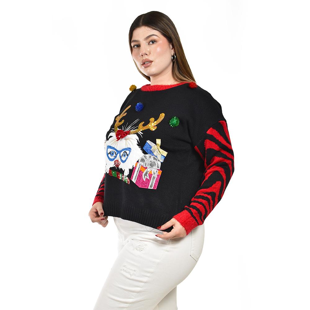 Sueter navideño divertido Roman Fashion /Tallas Extras, ABW37 (Negro)