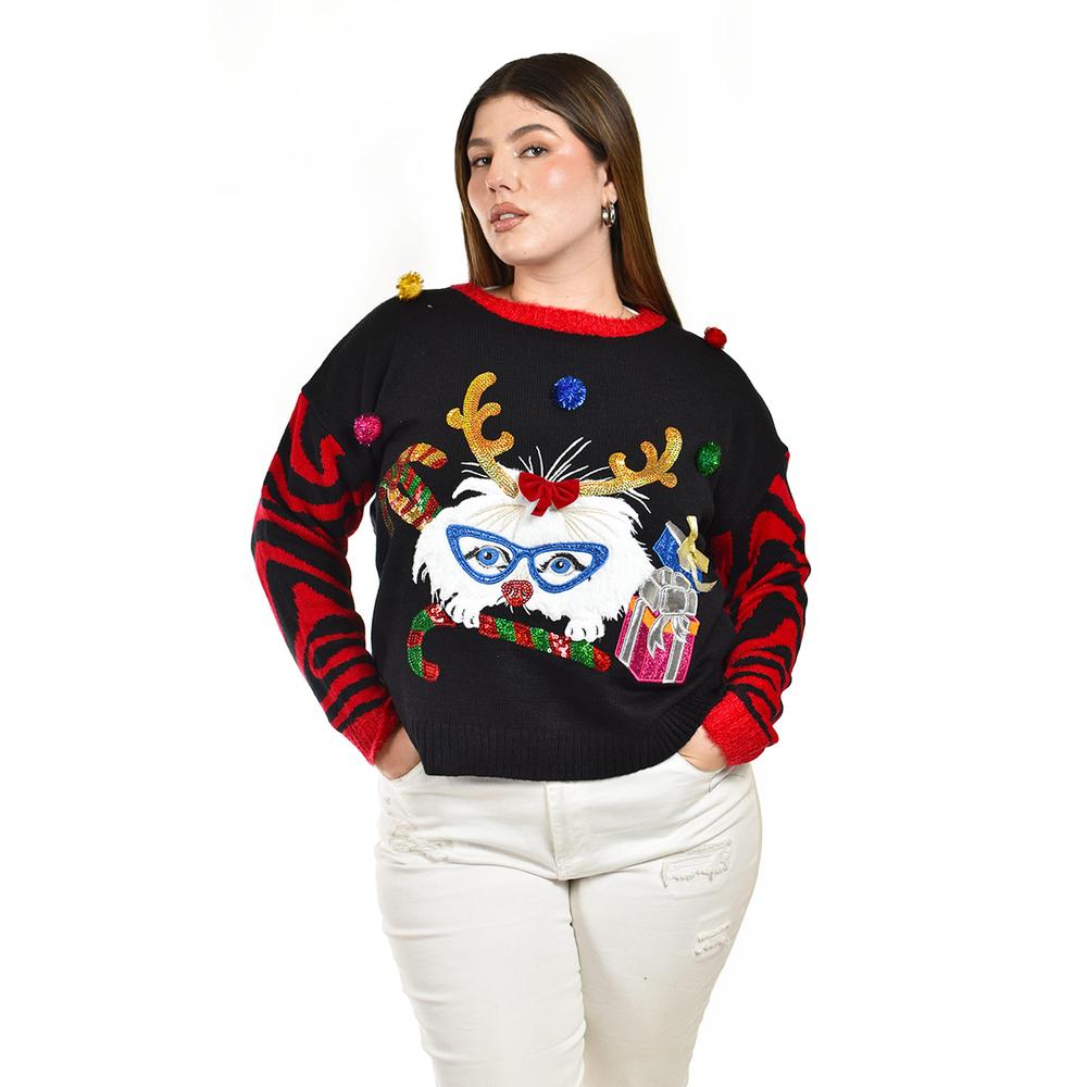 Sueter navideño divertido Roman Fashion /Tallas Extras, ABW37 (Negro)