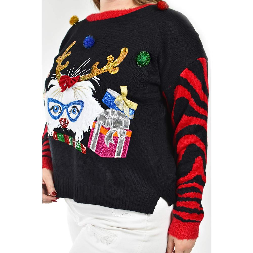 Sueter navideño divertido Roman Fashion /Tallas Extras, ABW37 (Negro)