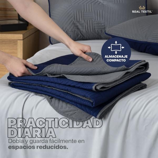 Edredón Ligero Matrimonial Doble Vista con Fundas Azul Marino - Gris Oscuro REAL TEXTIL.