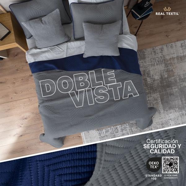 Edredón Ligero Matrimonial Doble Vista con Fundas Azul Marino - Gris Oscuro REAL TEXTIL.