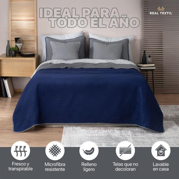 Edredón Ligero Matrimonial Doble Vista con Fundas Azul Marino - Gris Oscuro REAL TEXTIL.