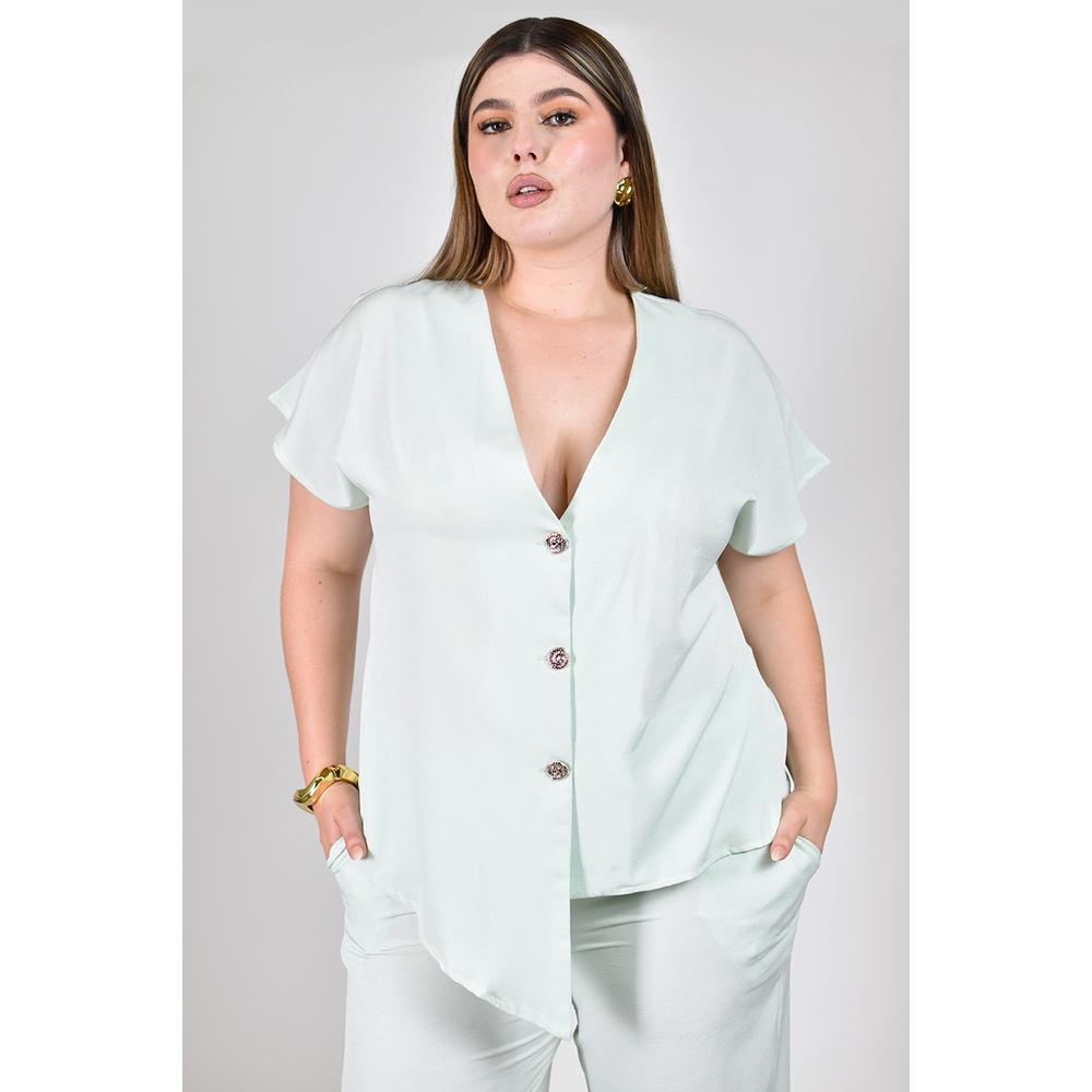 Conjunto asimetrico con botones Roman Fashion /Tallas Extras, 776 (Menta)
