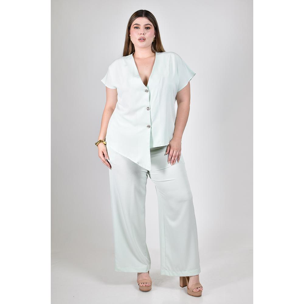 Conjunto asimetrico con botones Roman Fashion /Tallas Extras, 776 (Menta)