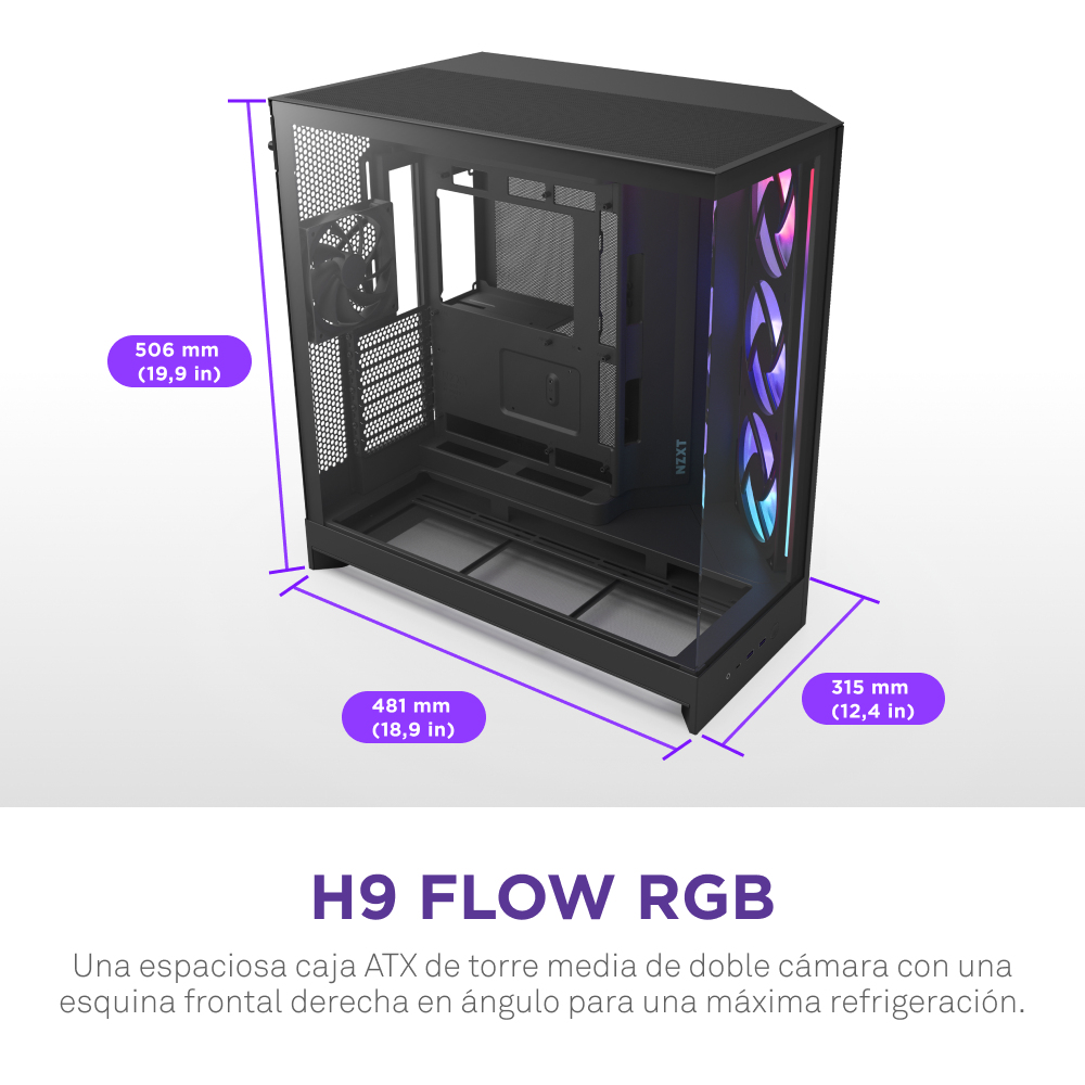 Gabinete NZXT H9 Flow RGB ATX Midi Tower Negro CM-H92FB-R1