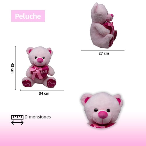 Oso de Peluche Rosa con Corazón con Moño
