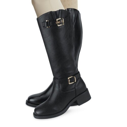 Bota de mujer, larga, acabado napa, con hebillas, color negro, mod. 1224047
