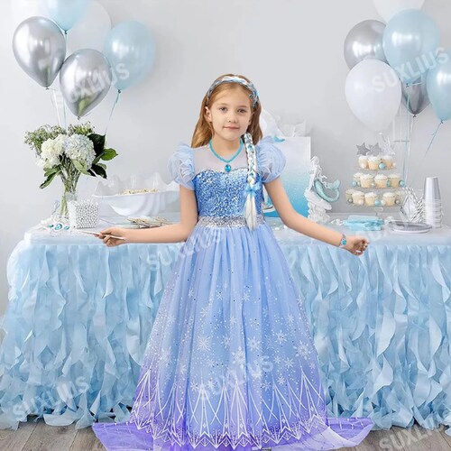 Disfraz De Elsa Para Niña – Vestido Azul Princesa Con Accesorios (Corona, Varita, Pendientes, Peluca Y Guantes) – Ideal Para Halloween, Carnaval Y Cumpleaños