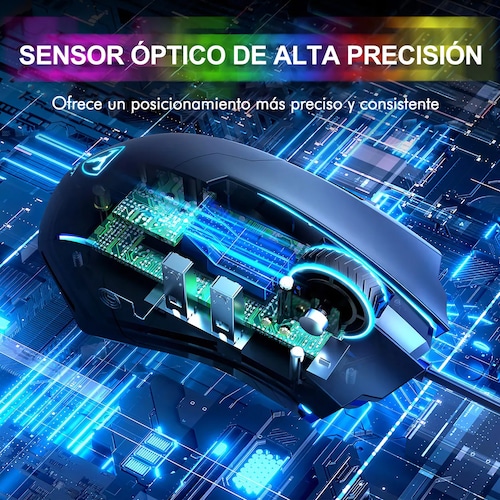 Mouse Con Botones Programables Mouse Gamer RGB Con Botón de Disparo Malubero, 8 Botones Programables Negro