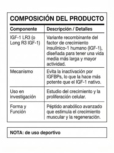 Suplemento Deportivo IGF-1 LR3, Xt Labs, Peptido Factor Crecimiento Insulinoide Inyectable, Vial 1Mg (2Ml Reconstituido