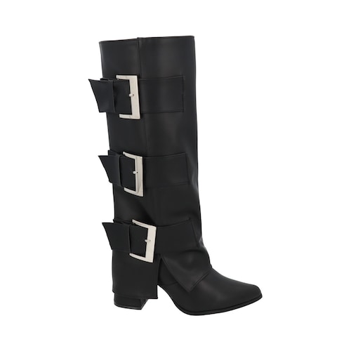 Bota De Tacón Larga Maxi Con Hebillas Merlina Para Mujer Charol Drillo ...
